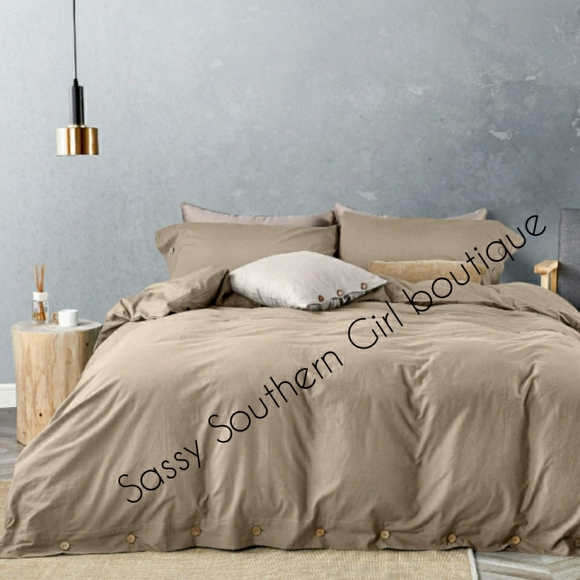 ⭐🆕 Khaki Washed Cotton Duvet Cover Set - Picture 1 of 11